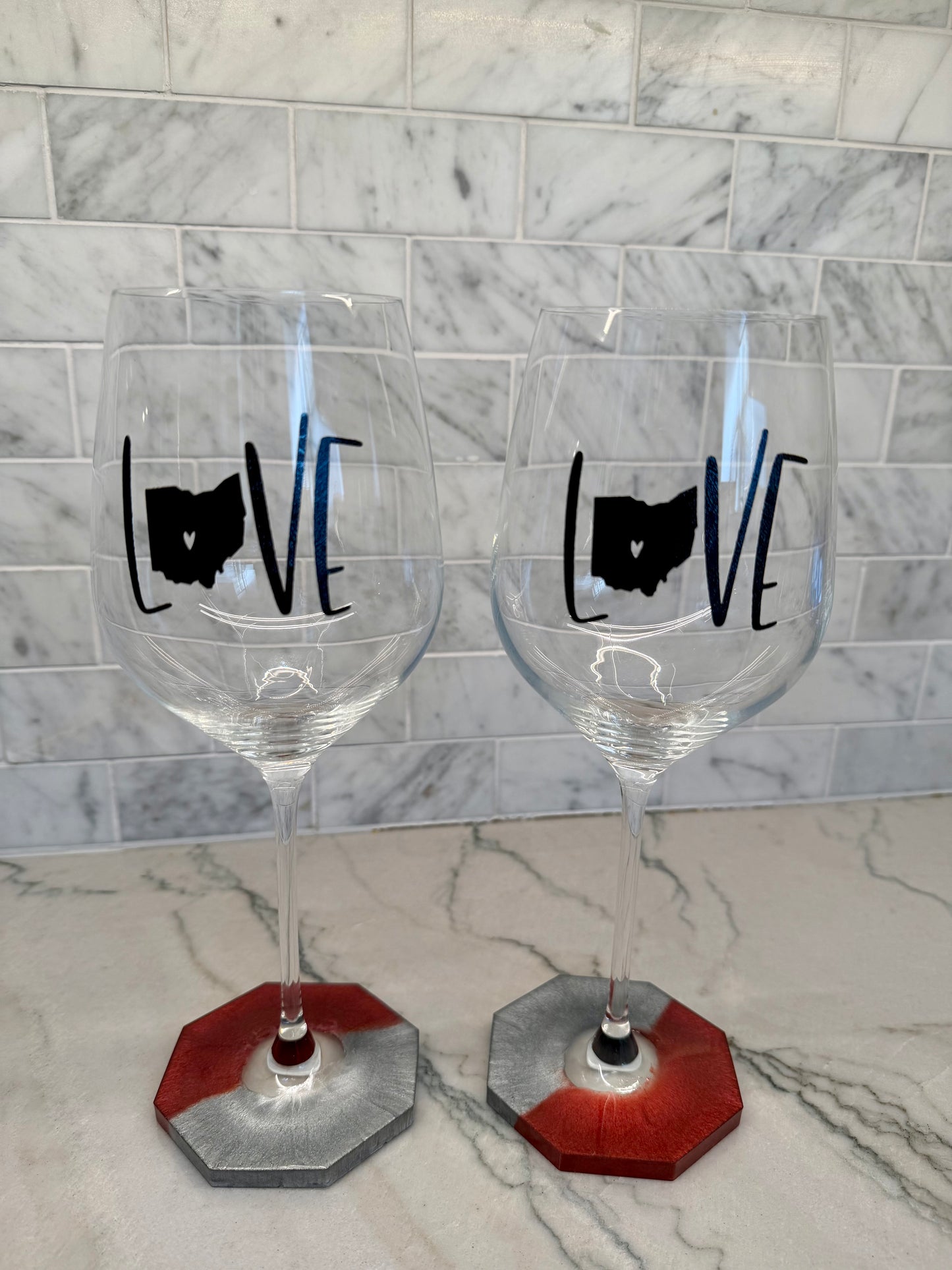 Love Ohio Wine Glass with Built In Resin Coaster