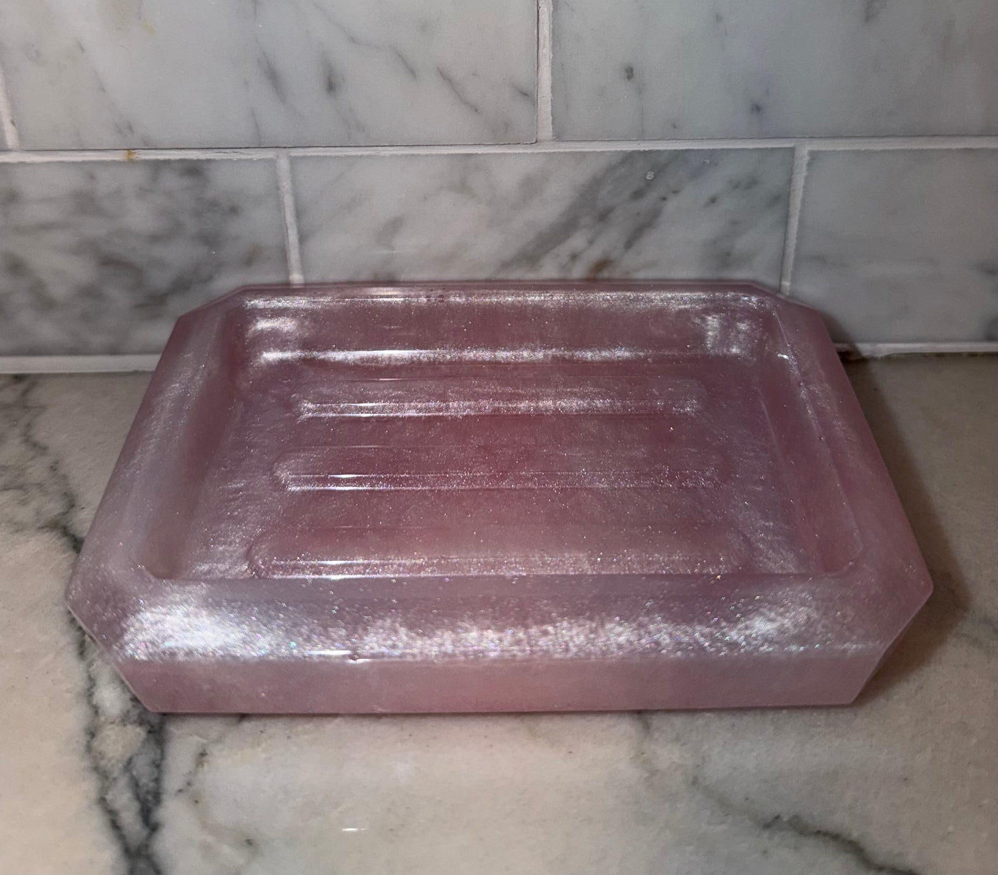 Pink and White Marbled Soap Dish