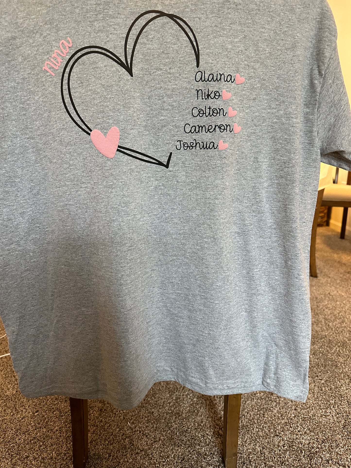 Mother's Day Heart t-shirt with Children or Grandchildren Names