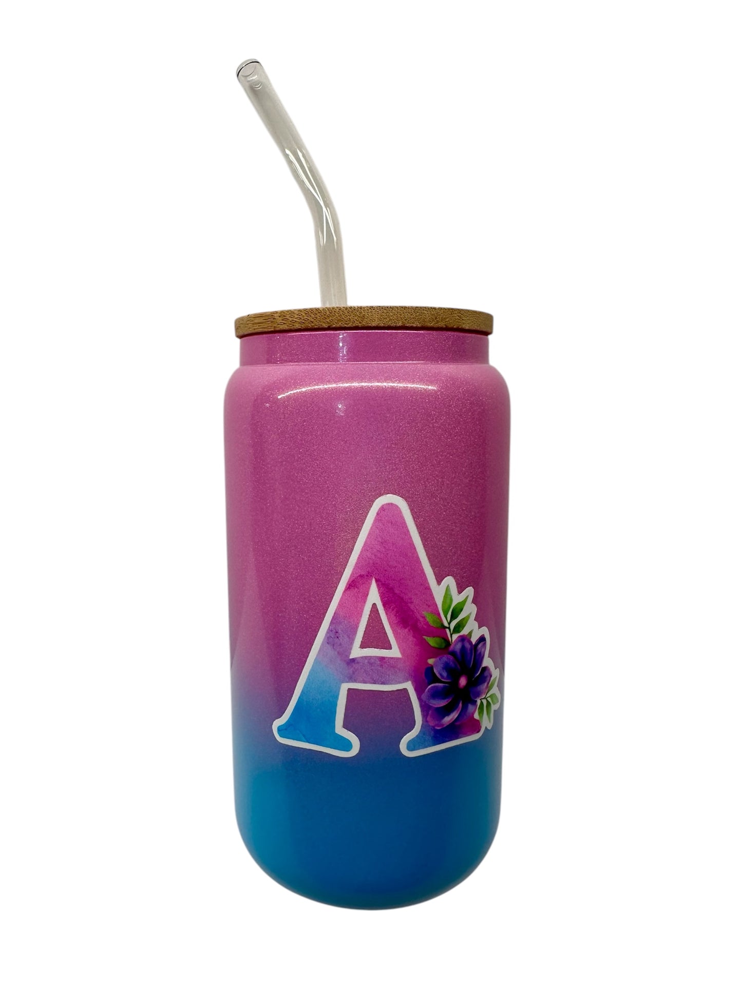 Two-Toned Glitter Ombre Tumbler - INITIAL - Purple & Green