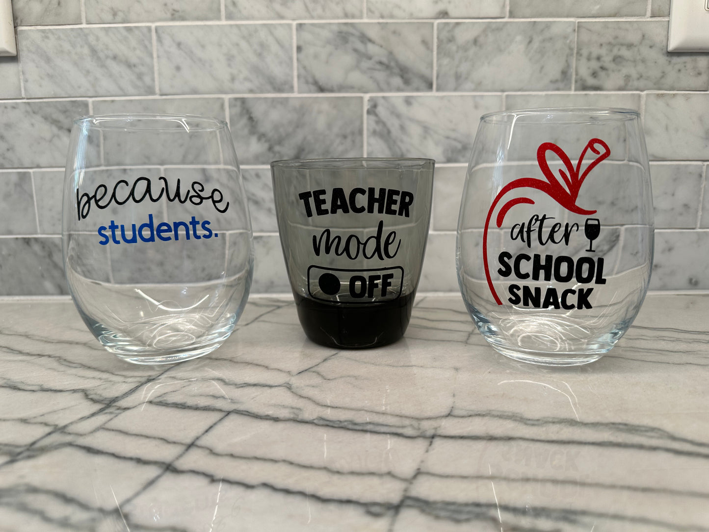 Teacher Mode Off Stemless Wine Glass