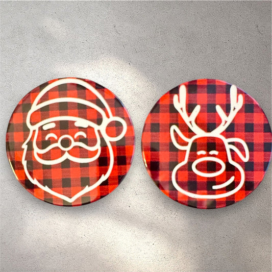 Buffalo Plaid Christmas Coasters - Round