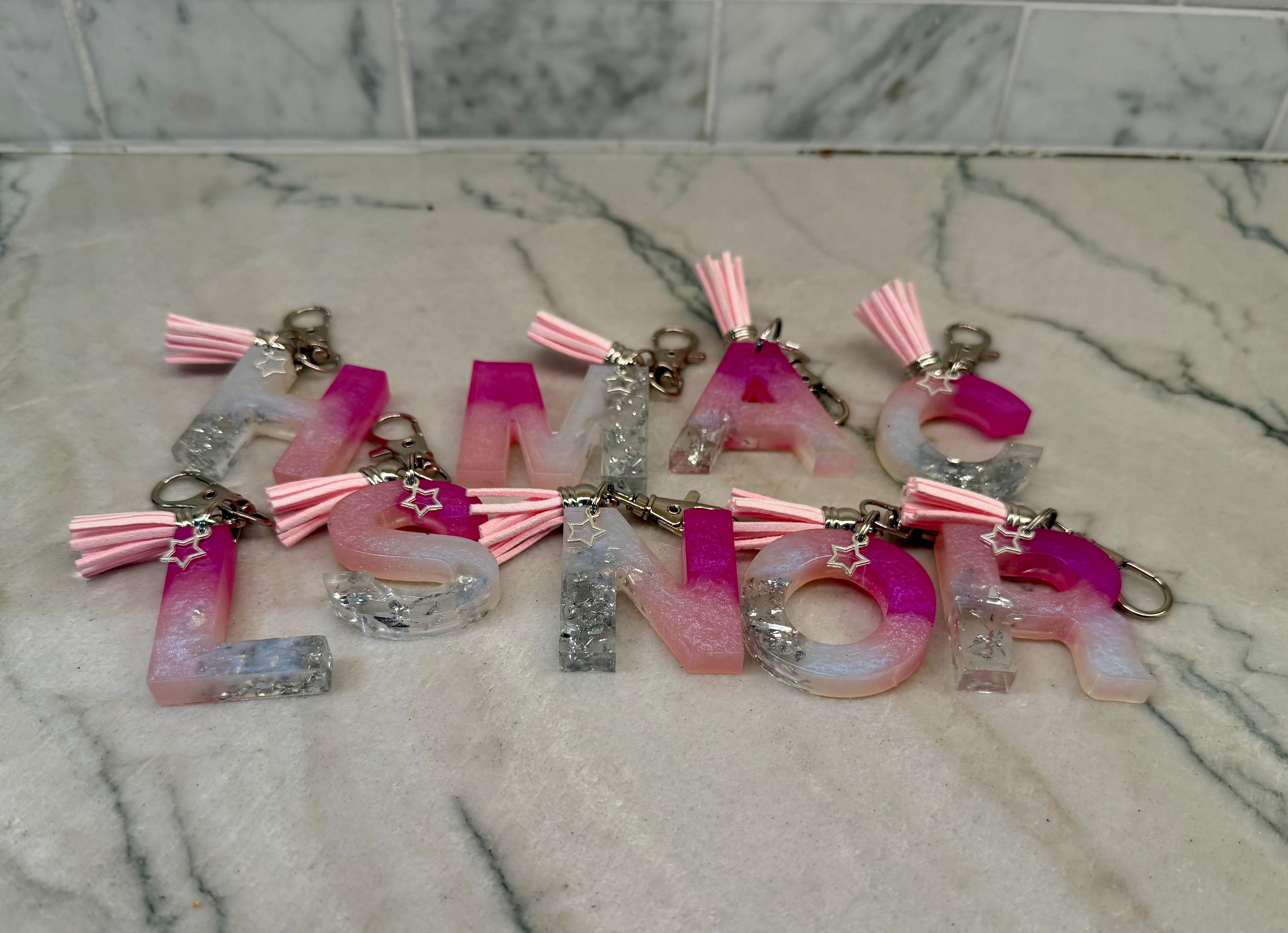 Pretty Pink Initial Resin Keychains