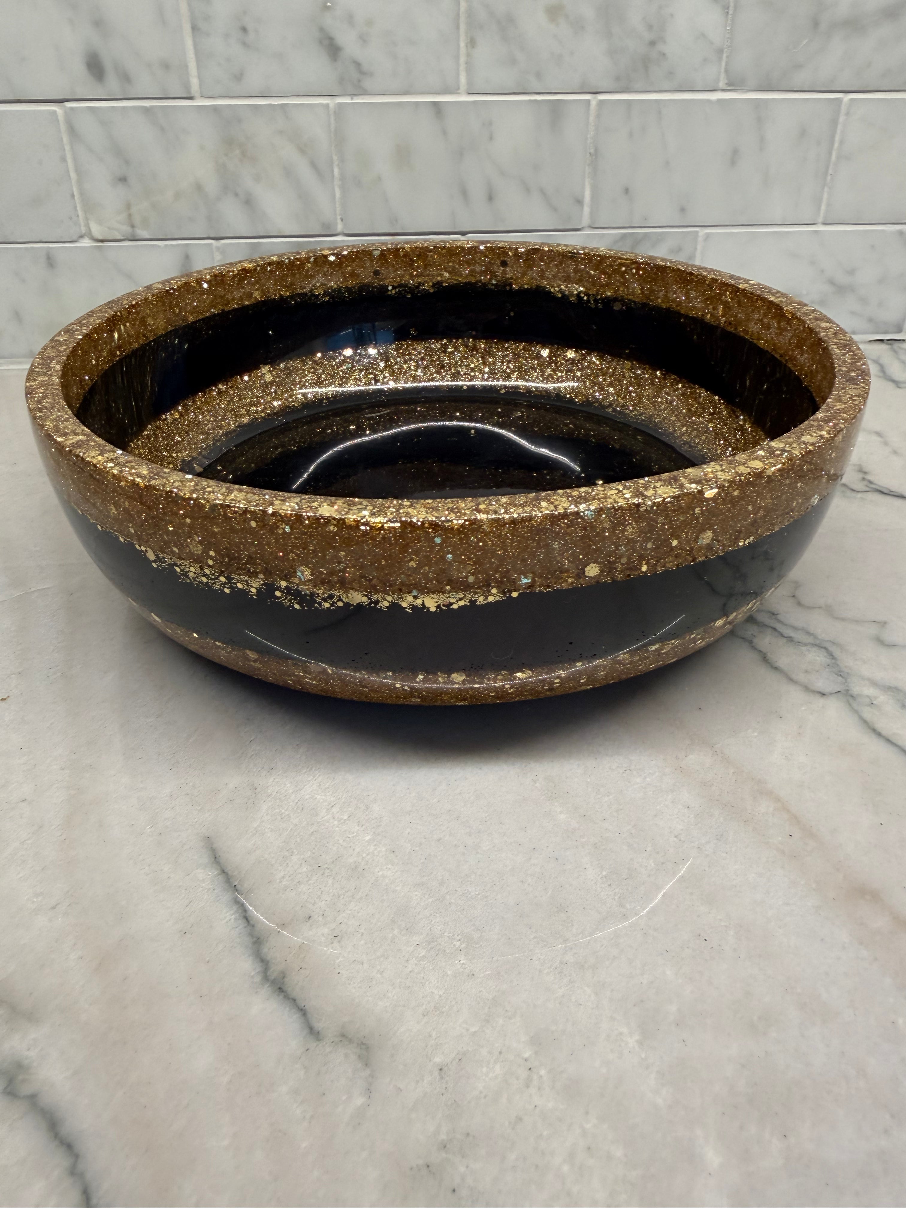 Black & Glitter Gold Resin Bowl