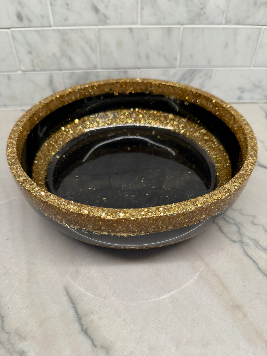Black & Glitter Gold Resin Bowl