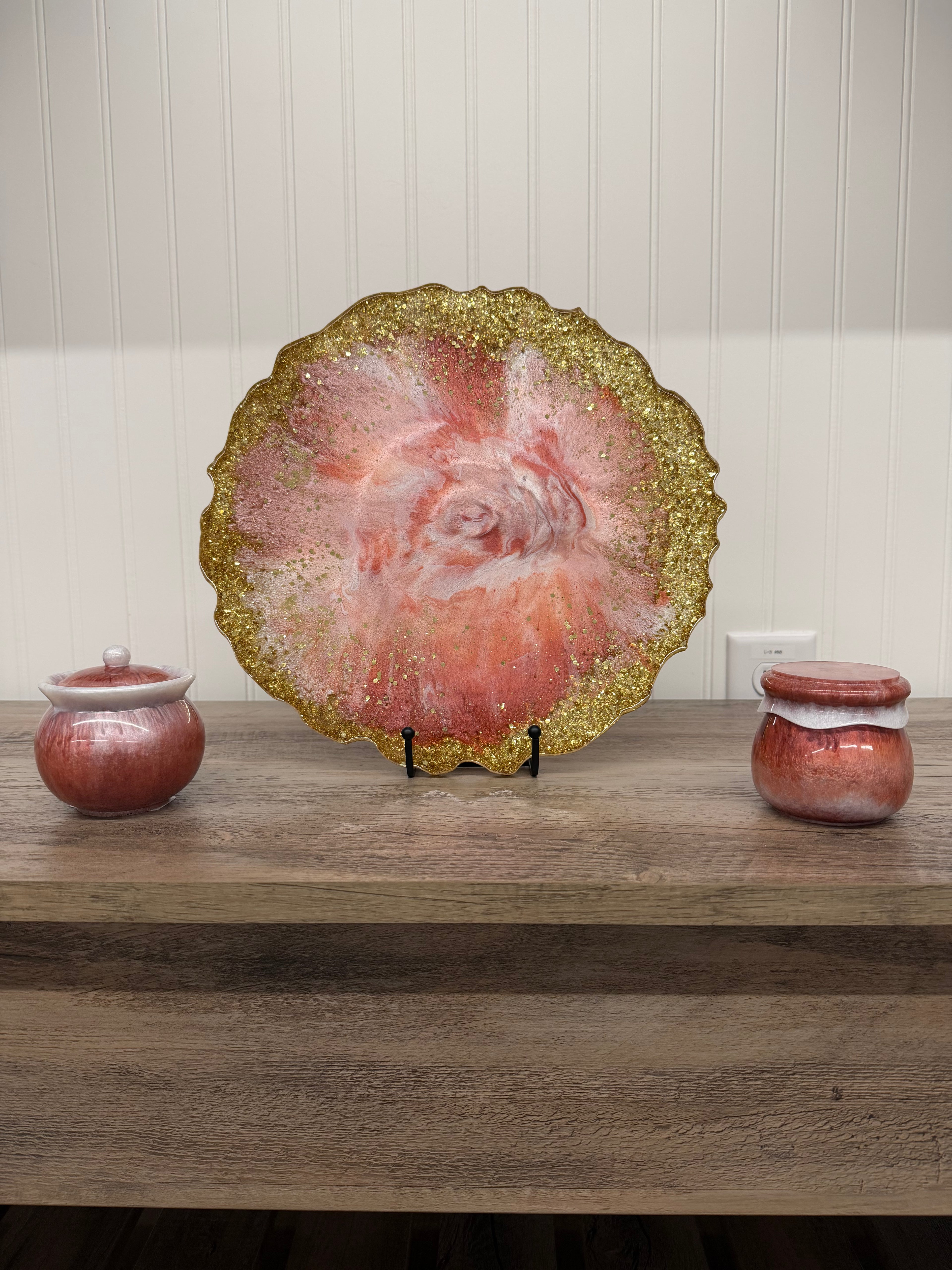 Pink Marble Tray with Gold Edging