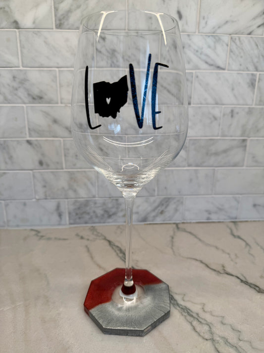 Love Ohio Wine Glass with Built In Resin Coaster