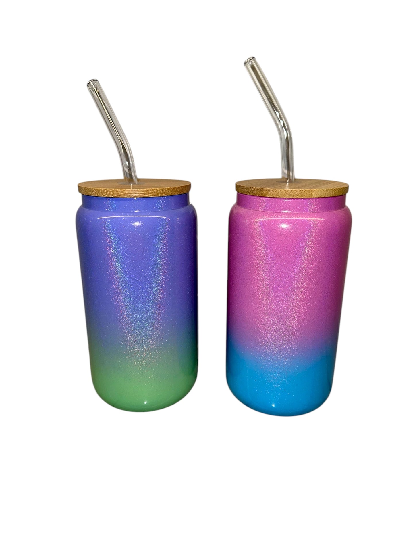 Two-Toned Glitter Ombre Tumbler - INITIAL - Pink & Blue