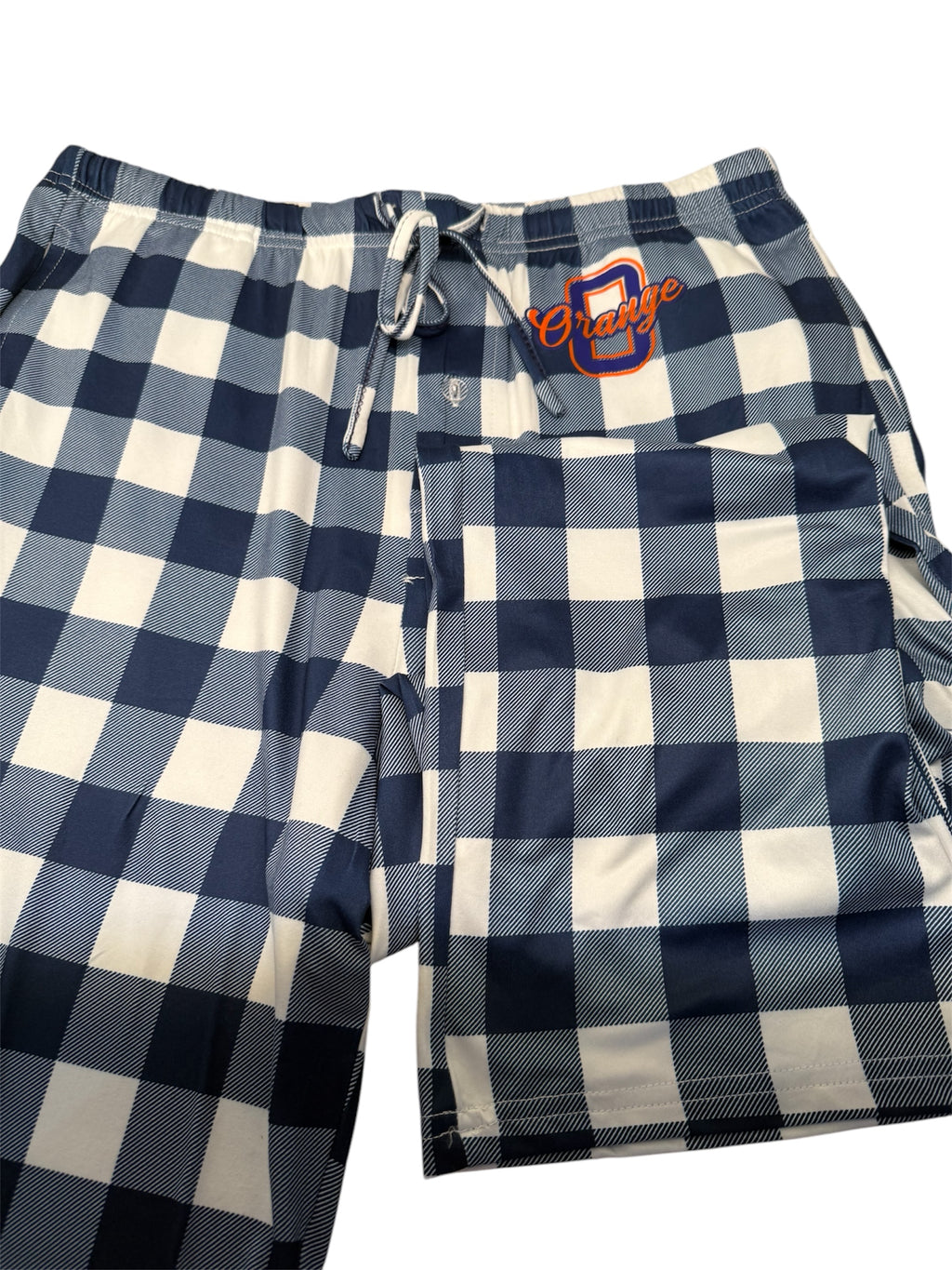 Stretchy Polyester Blue Plaid PJ Pants - Orange - ADULT