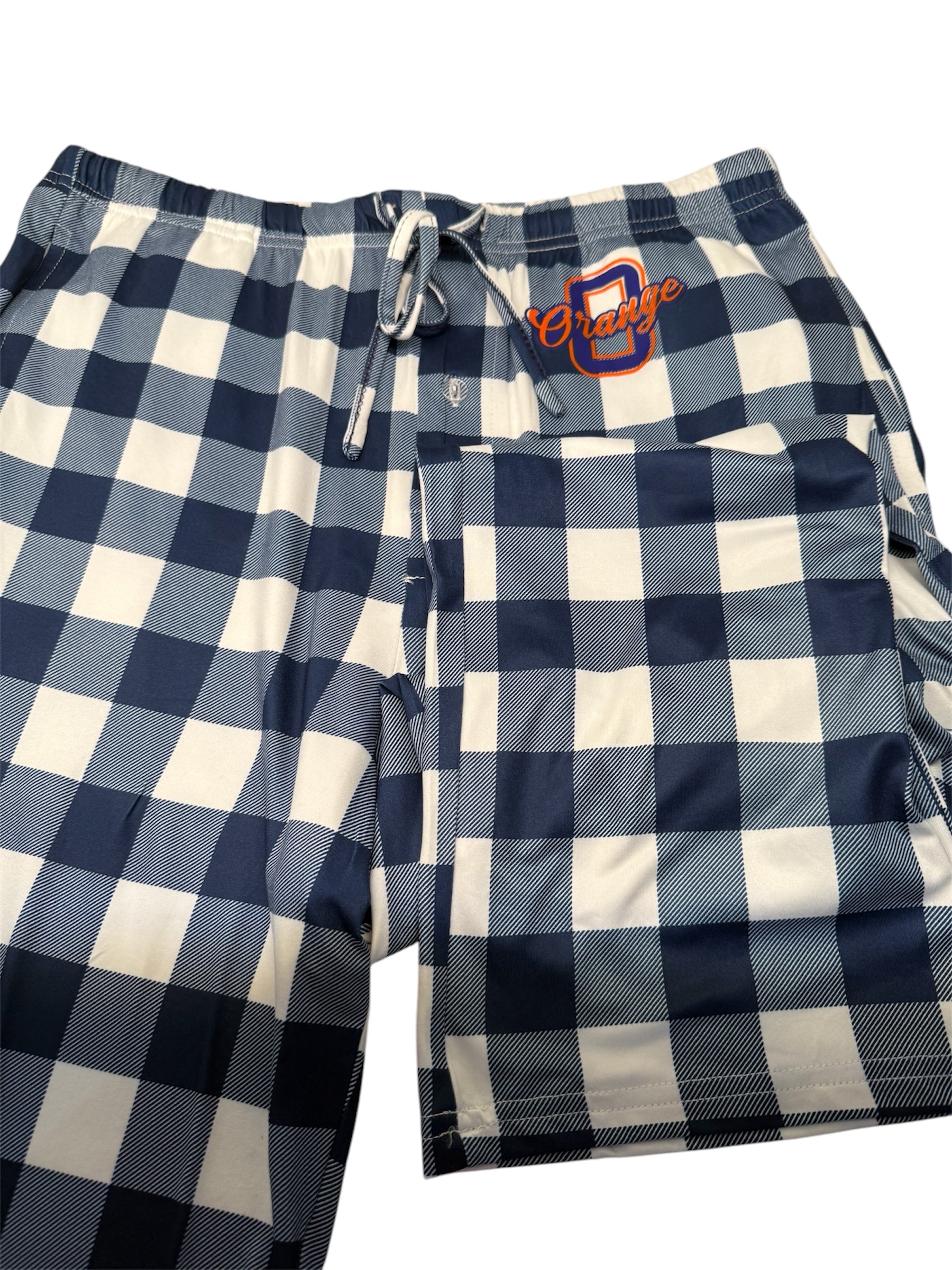 Stretchy Polyester Blue Plaid PJ Pants - Orange - ADULT