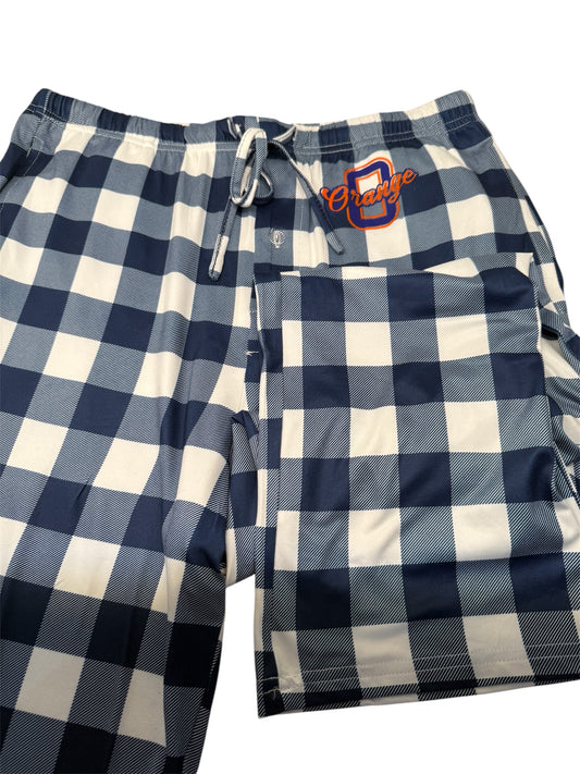 Stretchy Polyester Blue Plaid PJ Pants - Orange - ADULT