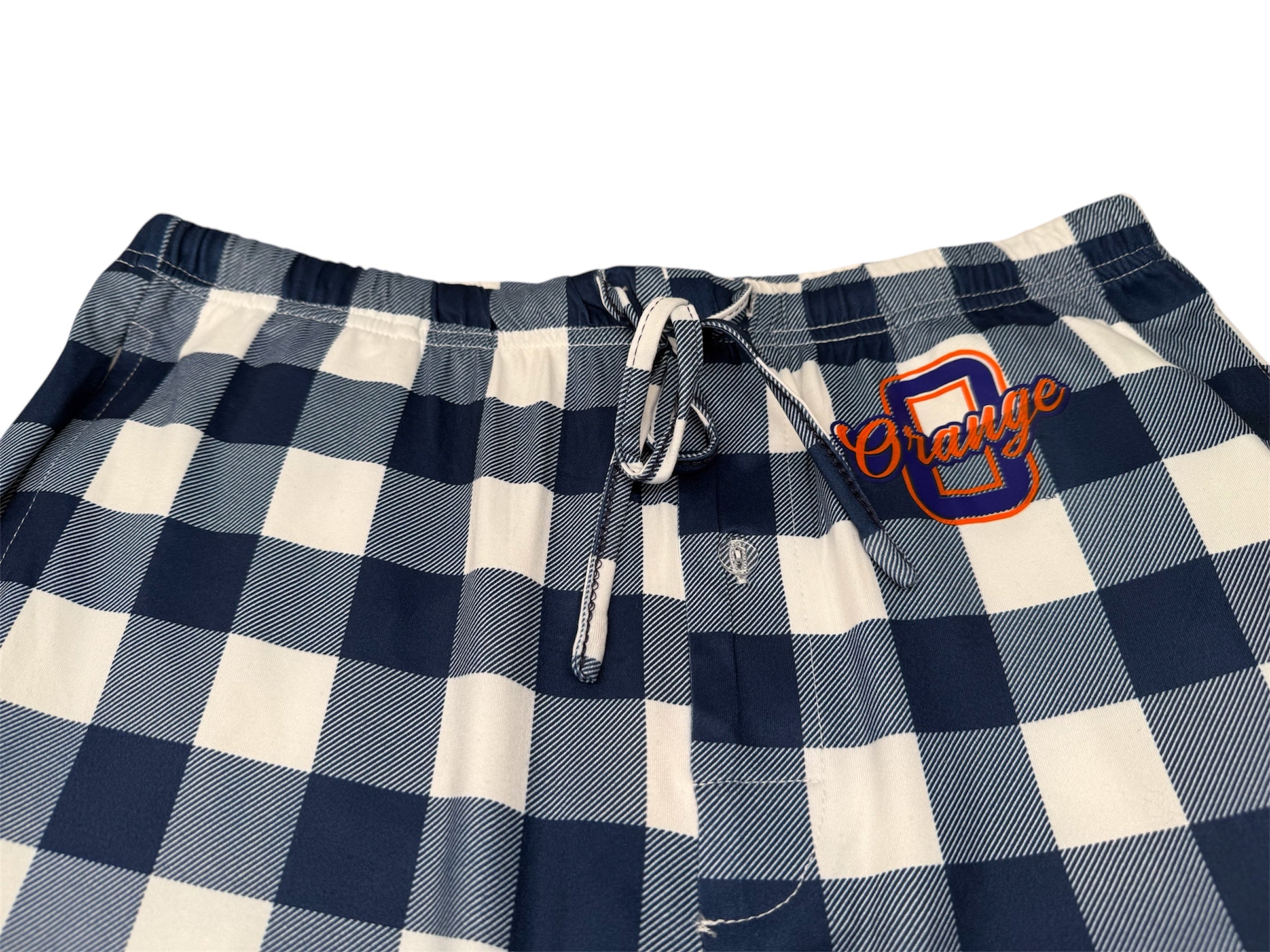 Stretchy Polyester Blue Plaid PJ Pants - Orange - ADULT