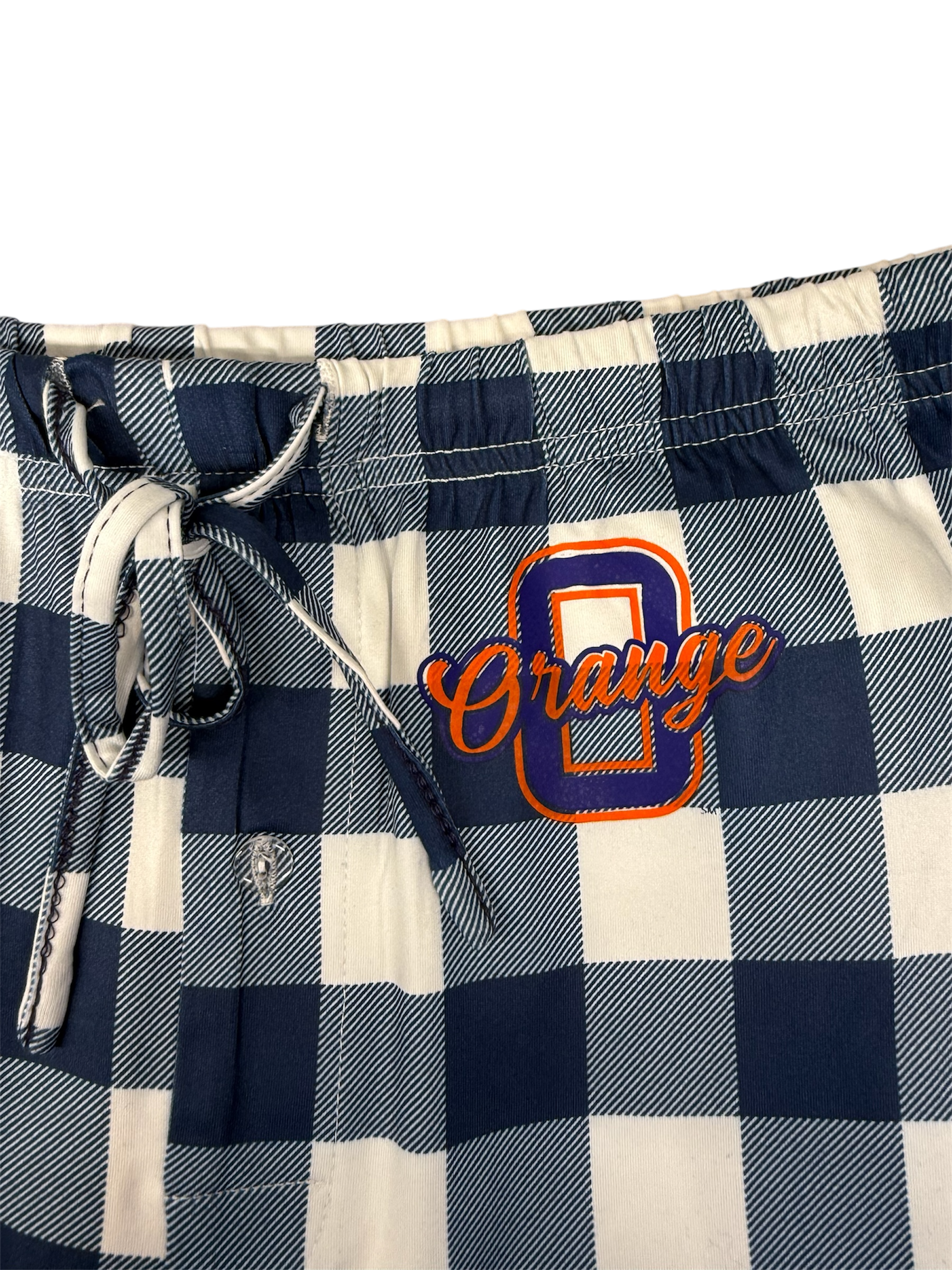 Stretchy Polyester Blue Plaid PJ Pants - Orange - ADULT