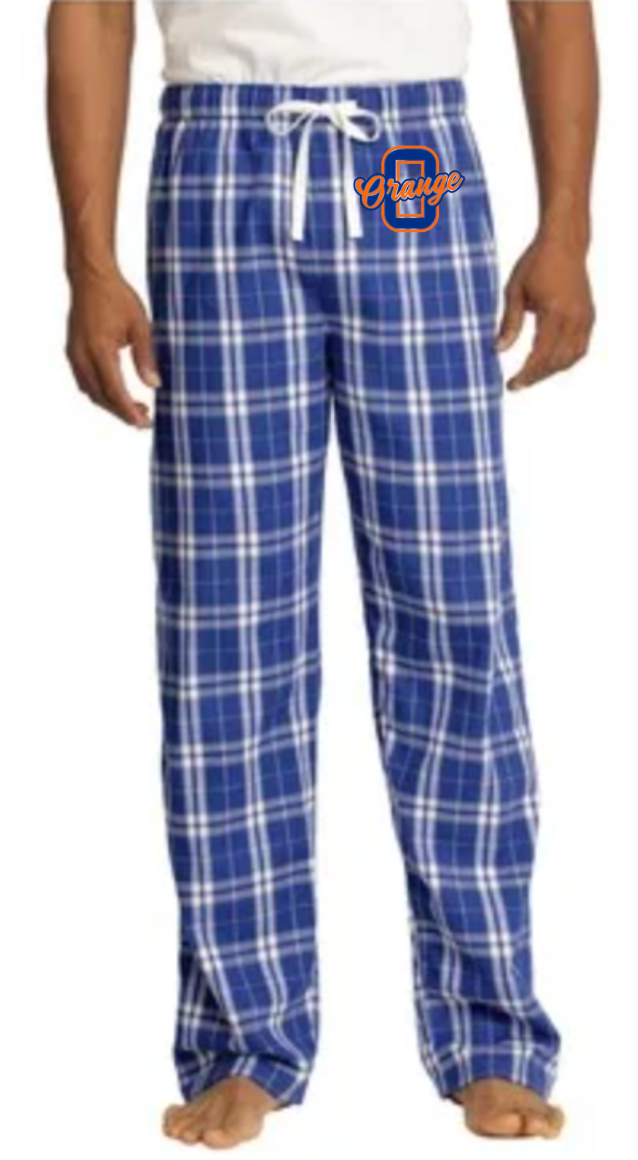 Blue Plaid PJ Pants - Orange Logo