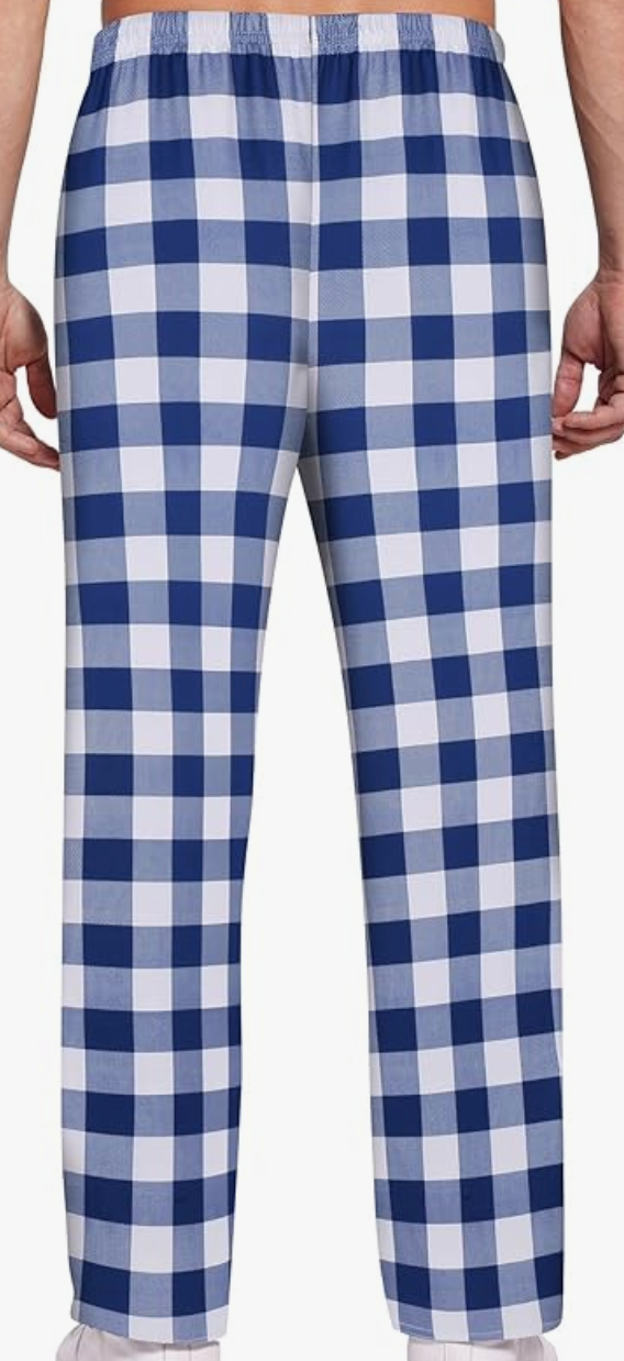 Stretchy Polyester Blue Plaid PJ Pants - Orange - ADULT