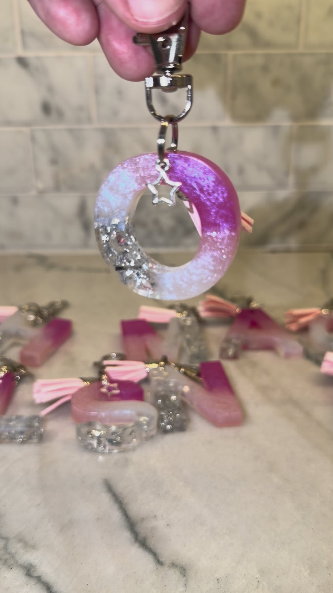 Pretty Pink Initial Resin Keychains