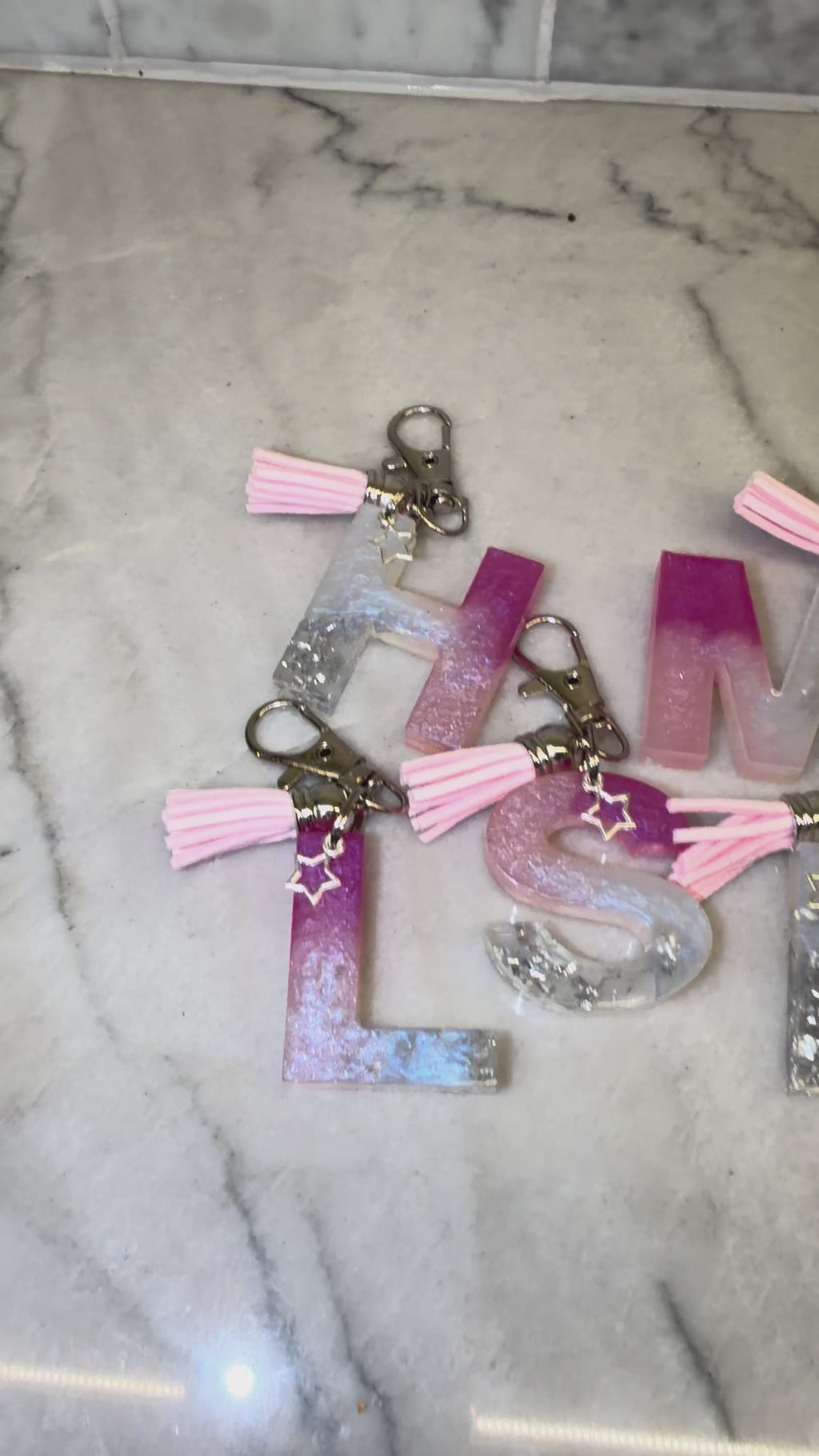 Pretty Pink Initial Resin Keychains