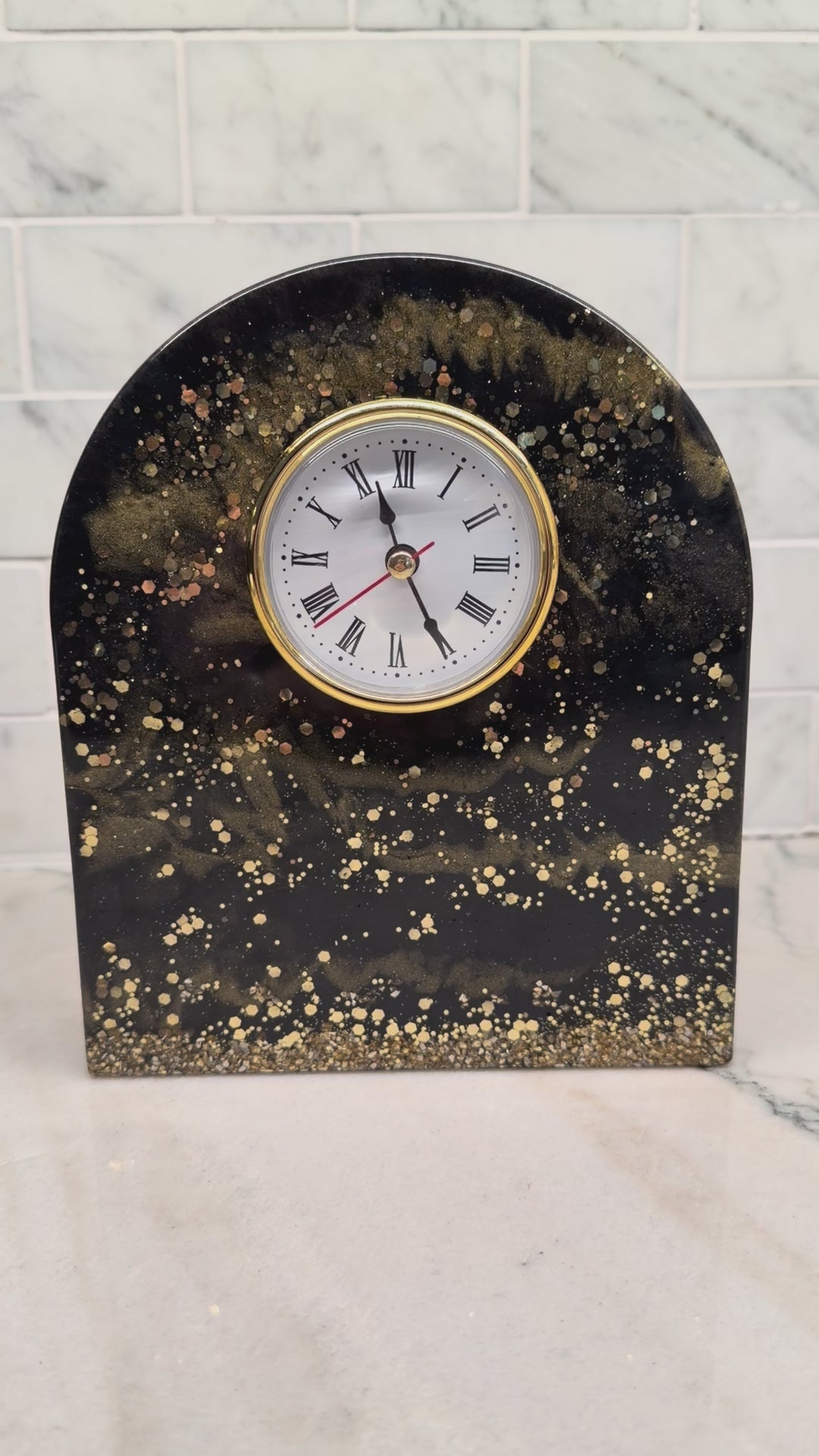 8" Arch Clock - Black & Glitter Gold