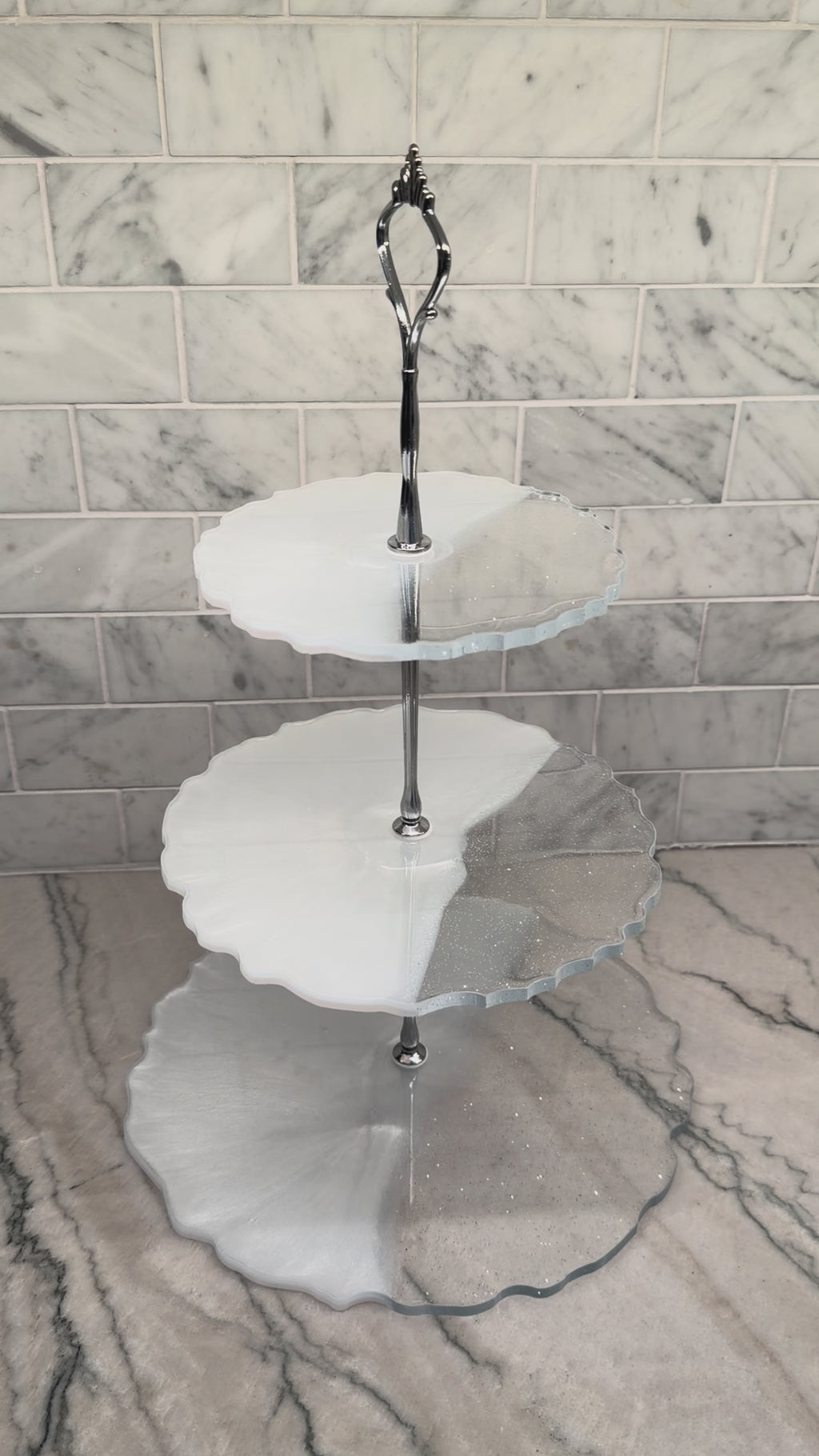 3-Tier Silver & Sparkle Serving Tray