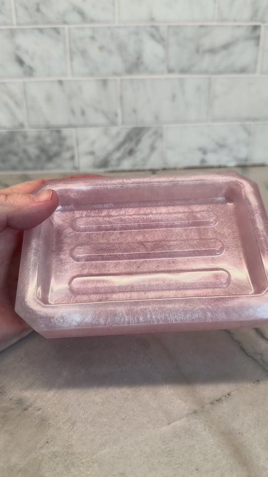 Pink and White Marbled Soap Dish