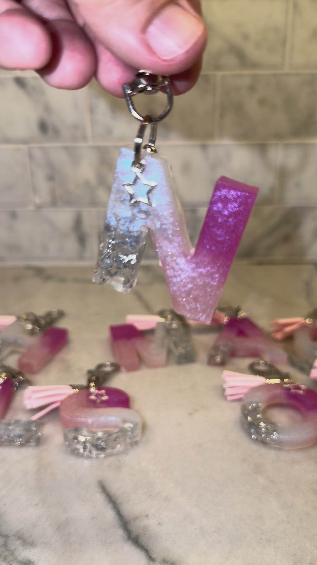 Pretty Pink Initial Resin Keychains