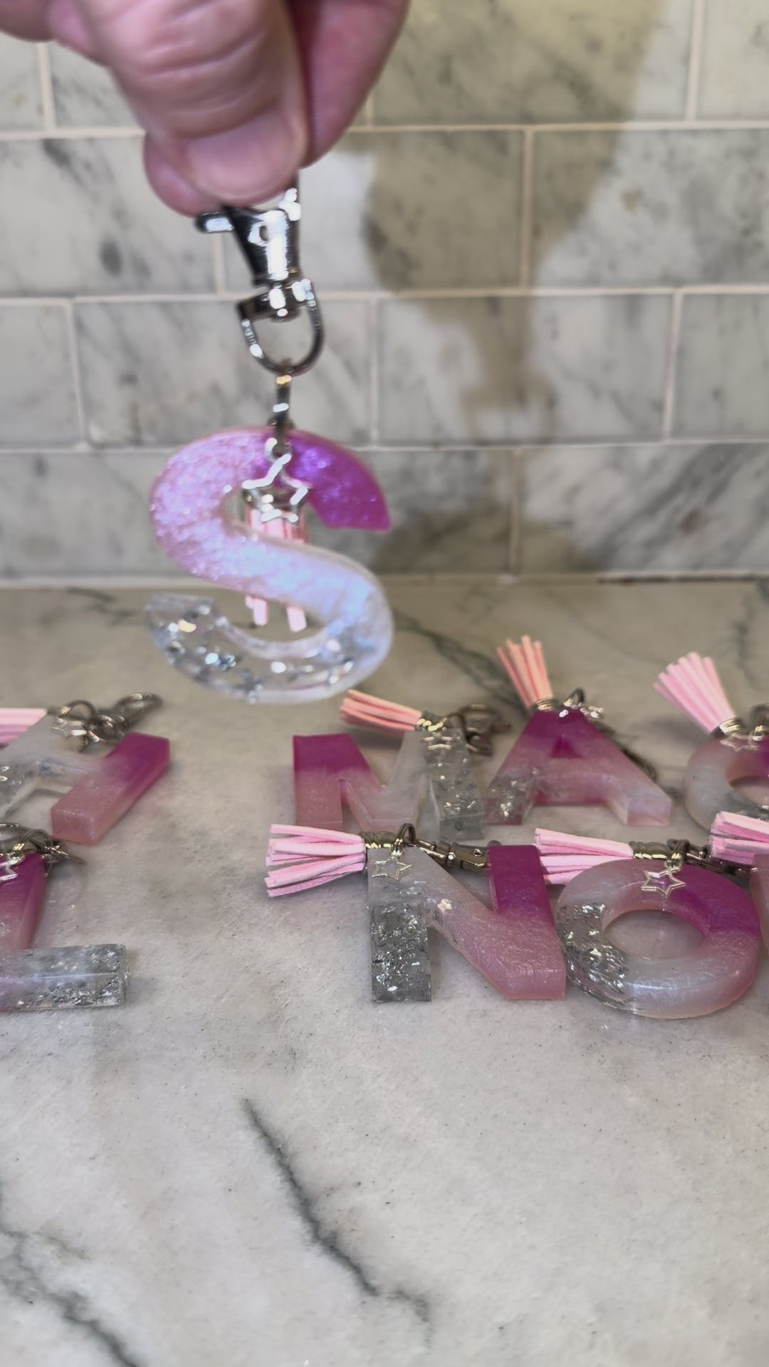 Pretty Pink Initial Resin Keychains